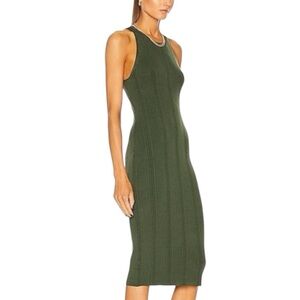 L’AGENCE Shelby Olive Green Midi Ribbed Knit Sleeveless Dress Size S Sweater